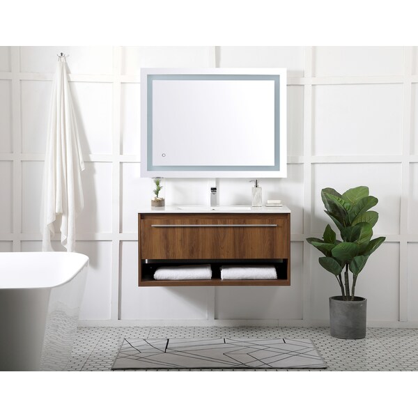 40 Inch Single Bathroom Floating Vanity In Walnut Brown